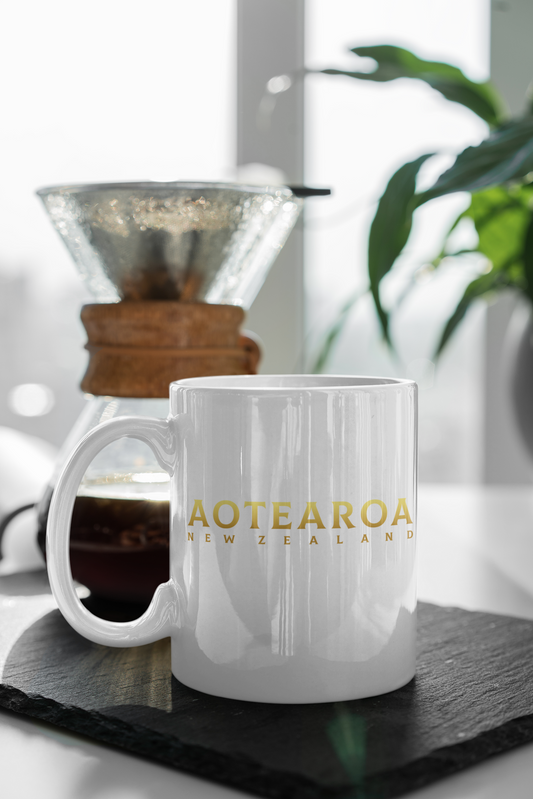 Collectors Mug - Aotearoa (yelow/gold text)