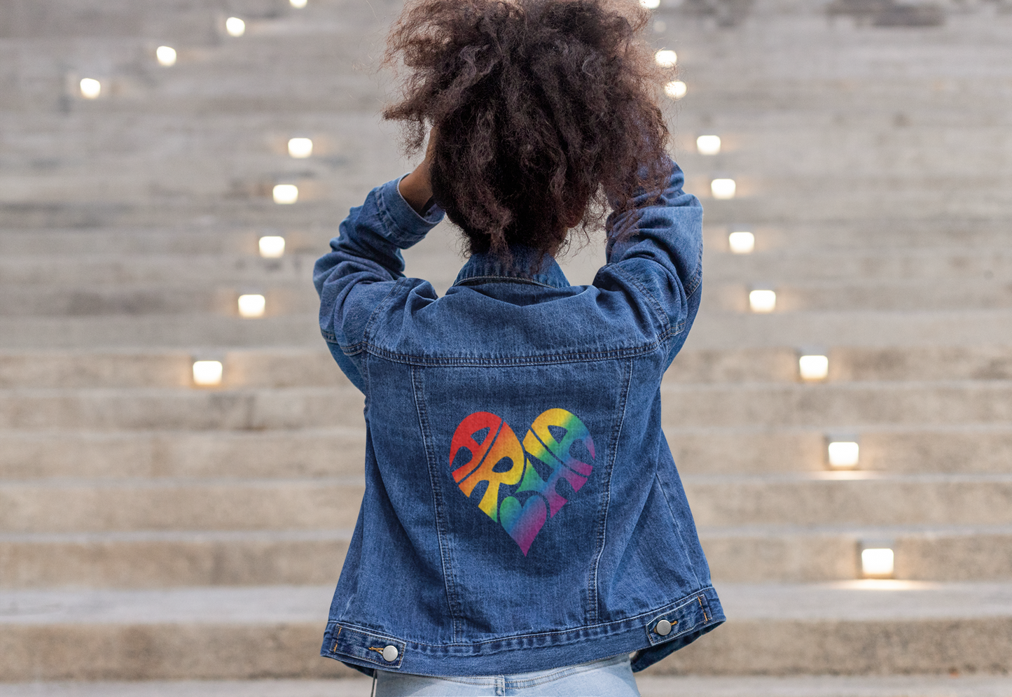 Denim Jacket - Aroha Rainbow Heart