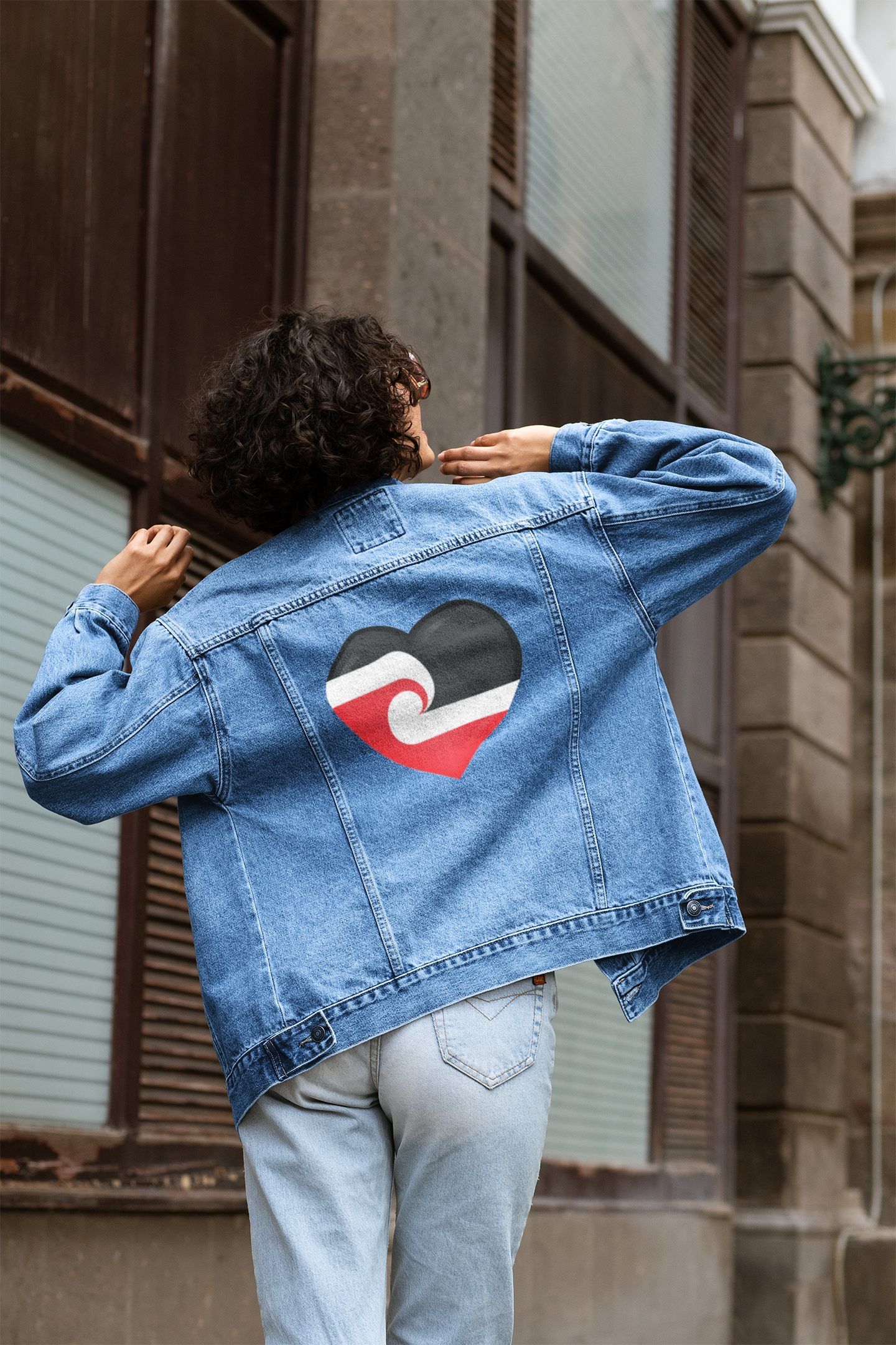 Denim Jacket - The Tino Rangatiratanga flag (Māori flag) heart