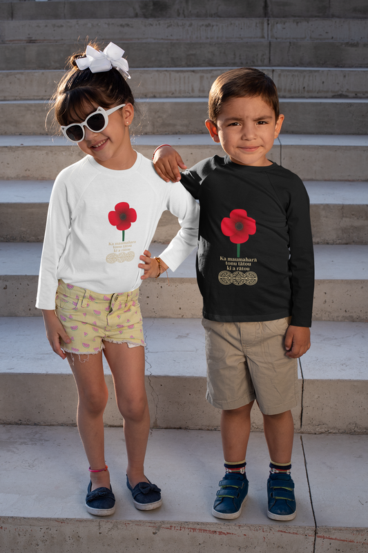 Anzac - Ka maumahara tonu tātou ki a rātou- Kids Long Sleeve Tee