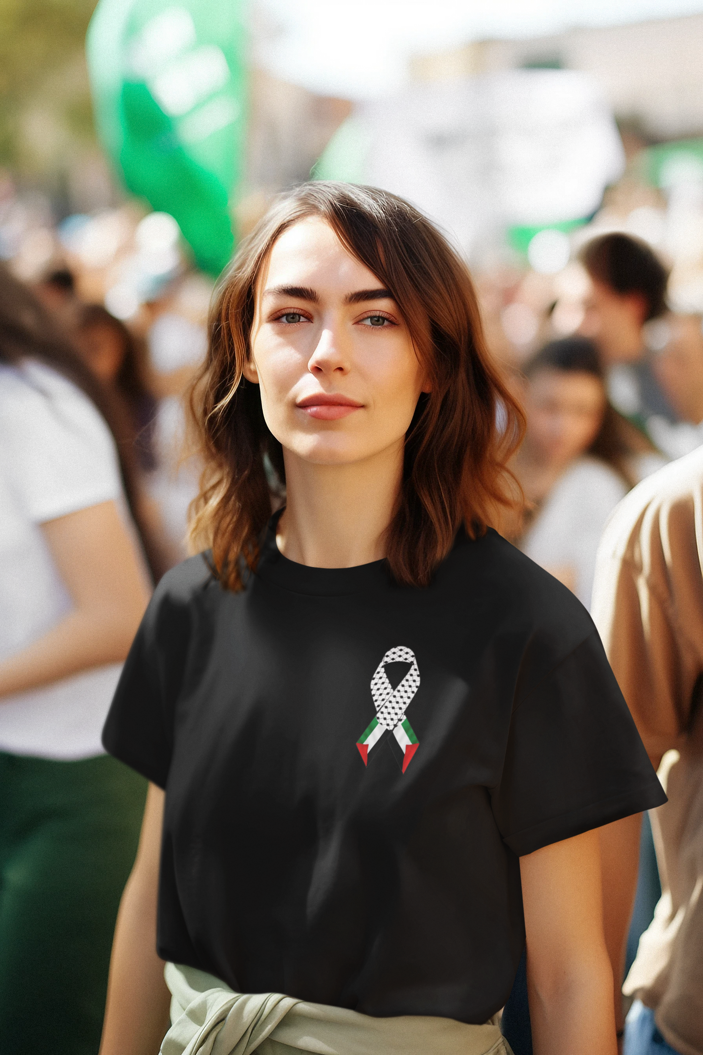 Kufiya Ribbon For Palestine - Adult Tee