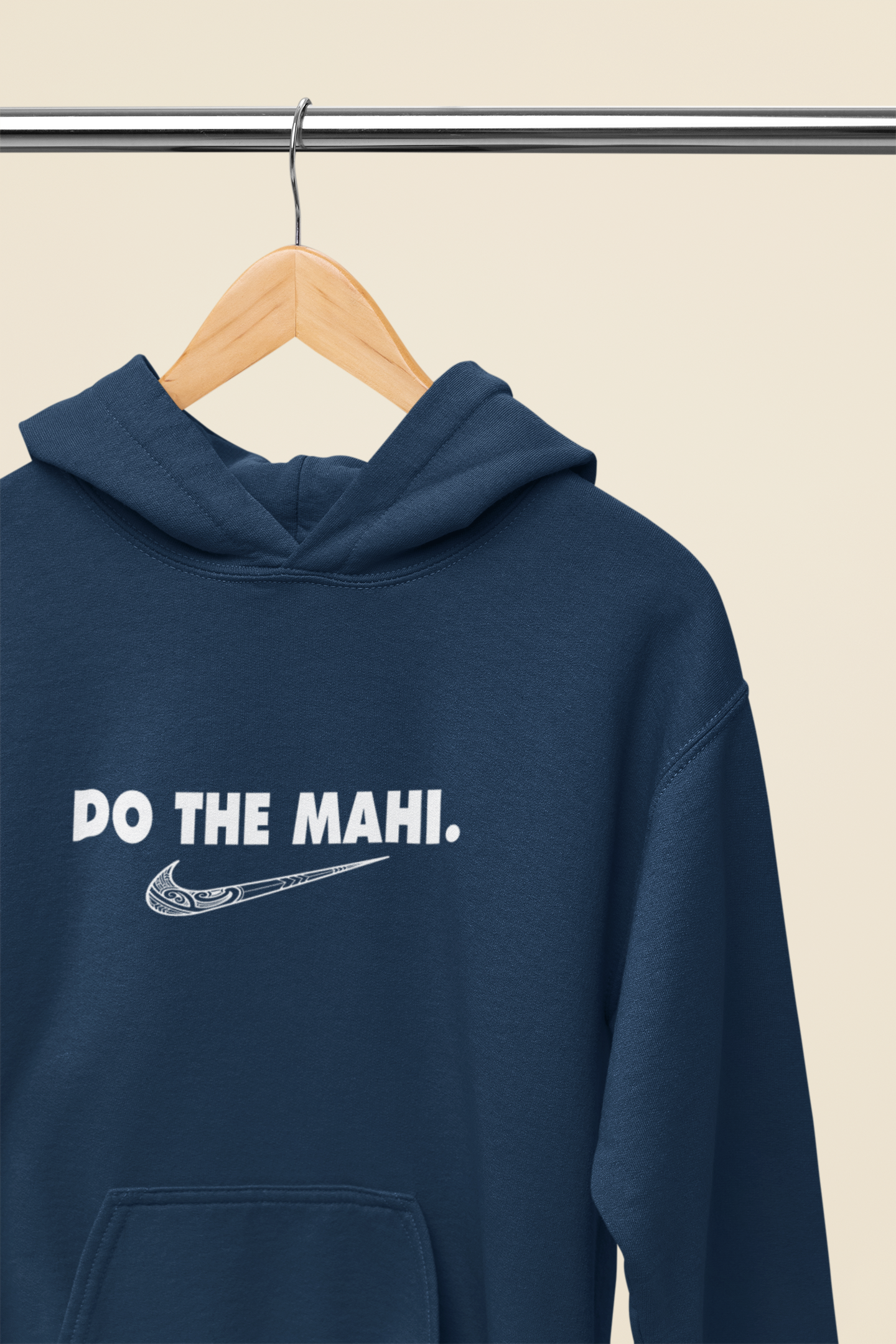 Mā (White) Do The Mahi (large tick) HOODIE - Navy Blue