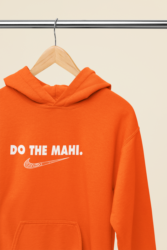 Mā (White) Do The Mahi (large tick) HOODIE - Orange