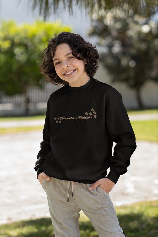 Manawatia a Matariki - Gold & Silver Text - Kids Crewneck