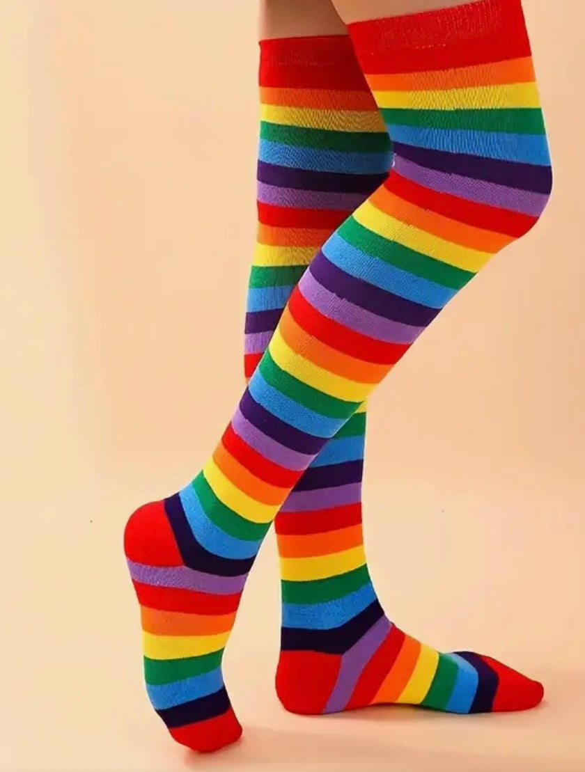 Rainbow Thigh High Socks