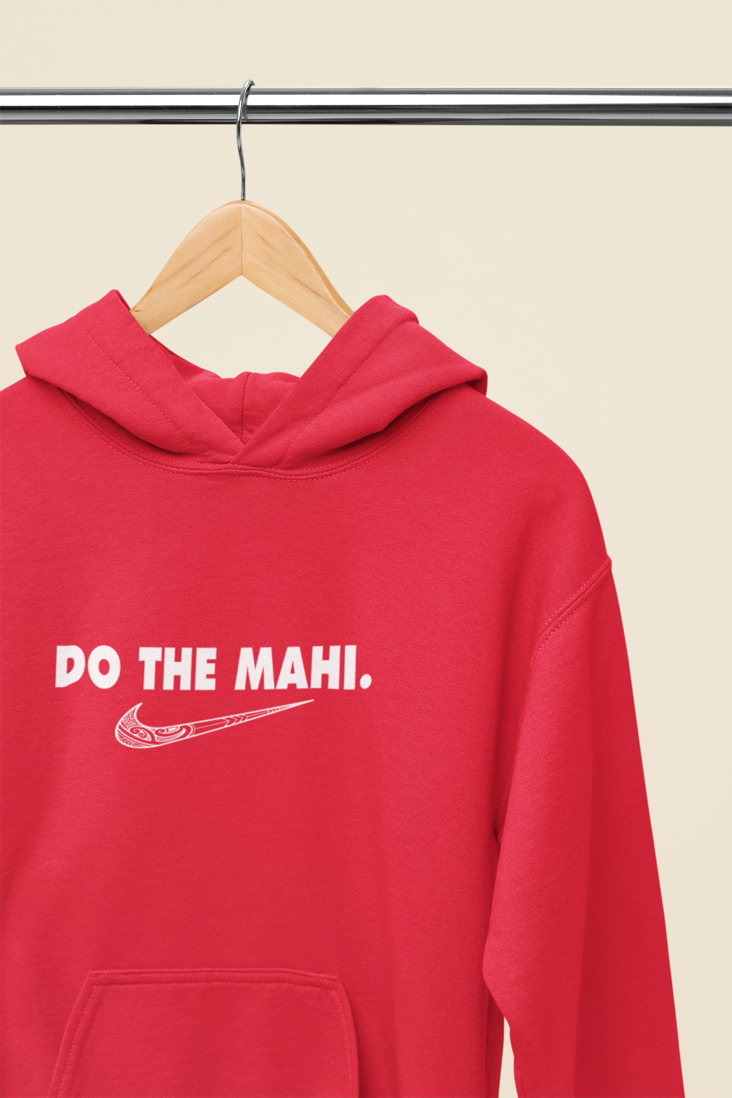 Mā (White) Do The Mahi (large tick) HOODIE - Red