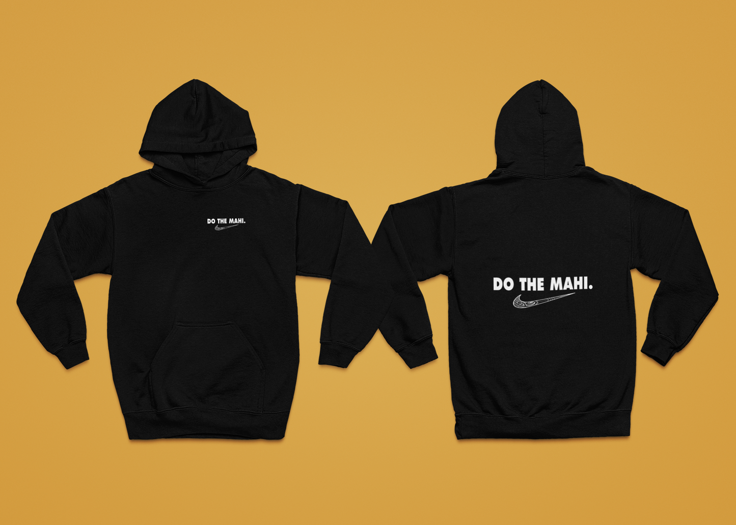 Mā (White) Do The Mahi (large tick)  HOODIE  (Back and Front)