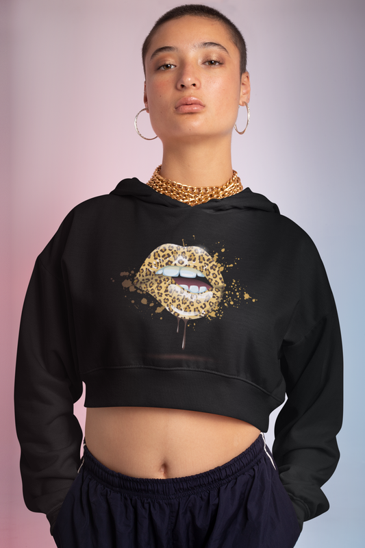 Leopard Lip Bite Cropped Hoodie/Sweat.