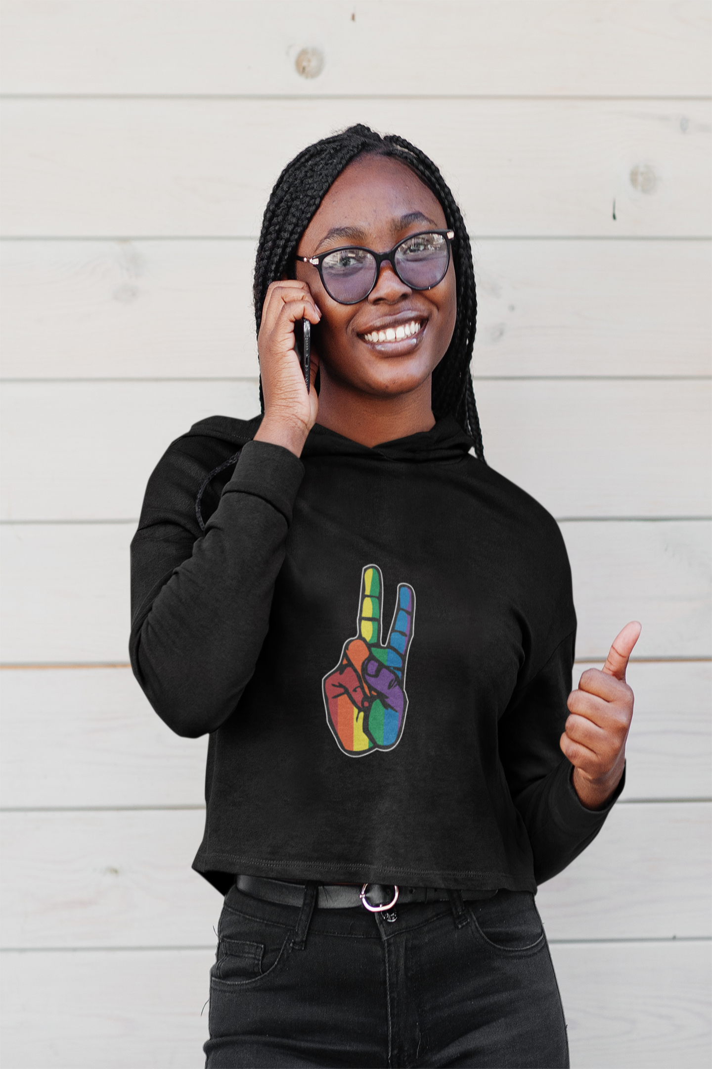 Pride Peace Fingers Cropped Hoodie/Sweat.