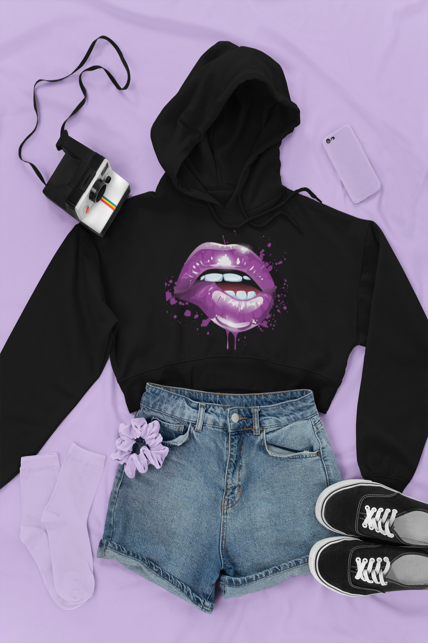 Purple Lip Bite  Crop Sweat/Hoodie