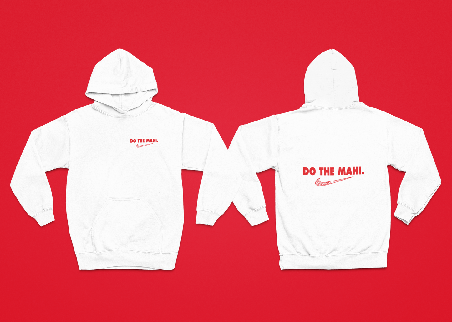 Whero (Red) - Do The Mahi (large tick)  HOODIE  (Back and Front)